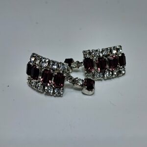 Vintage Silver Tone Rhinestone Clip On Earrings